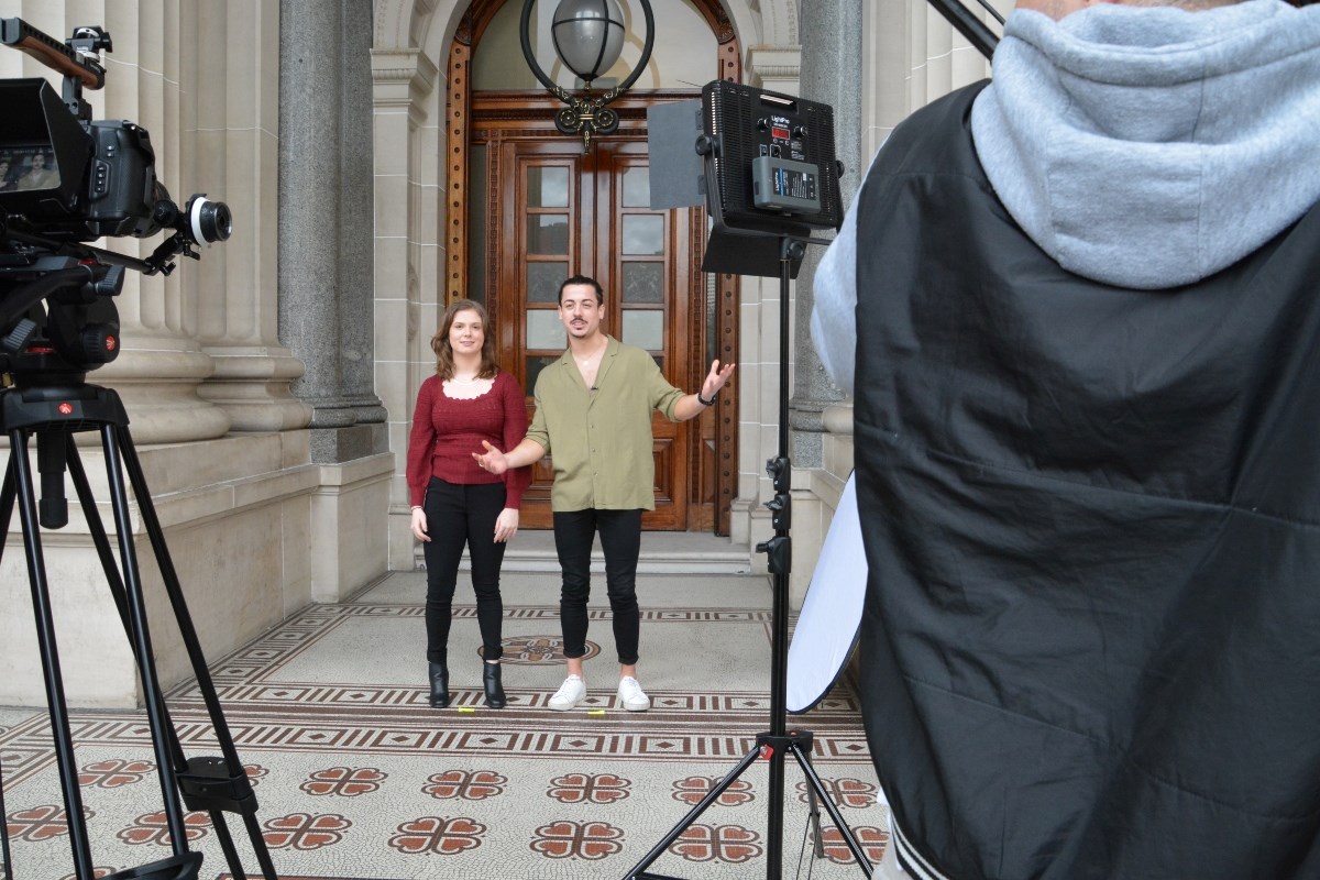 Filming of youth-led video project about parliament.