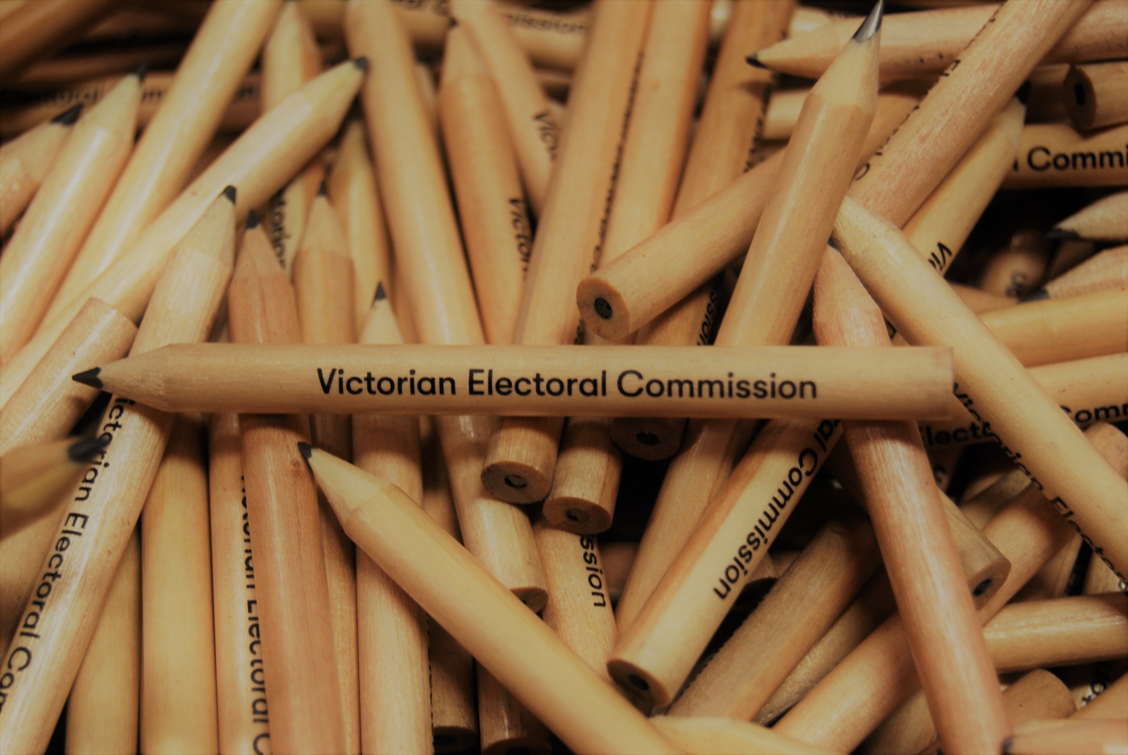 A pile of pencils used by the Victorian Electoral Commission.