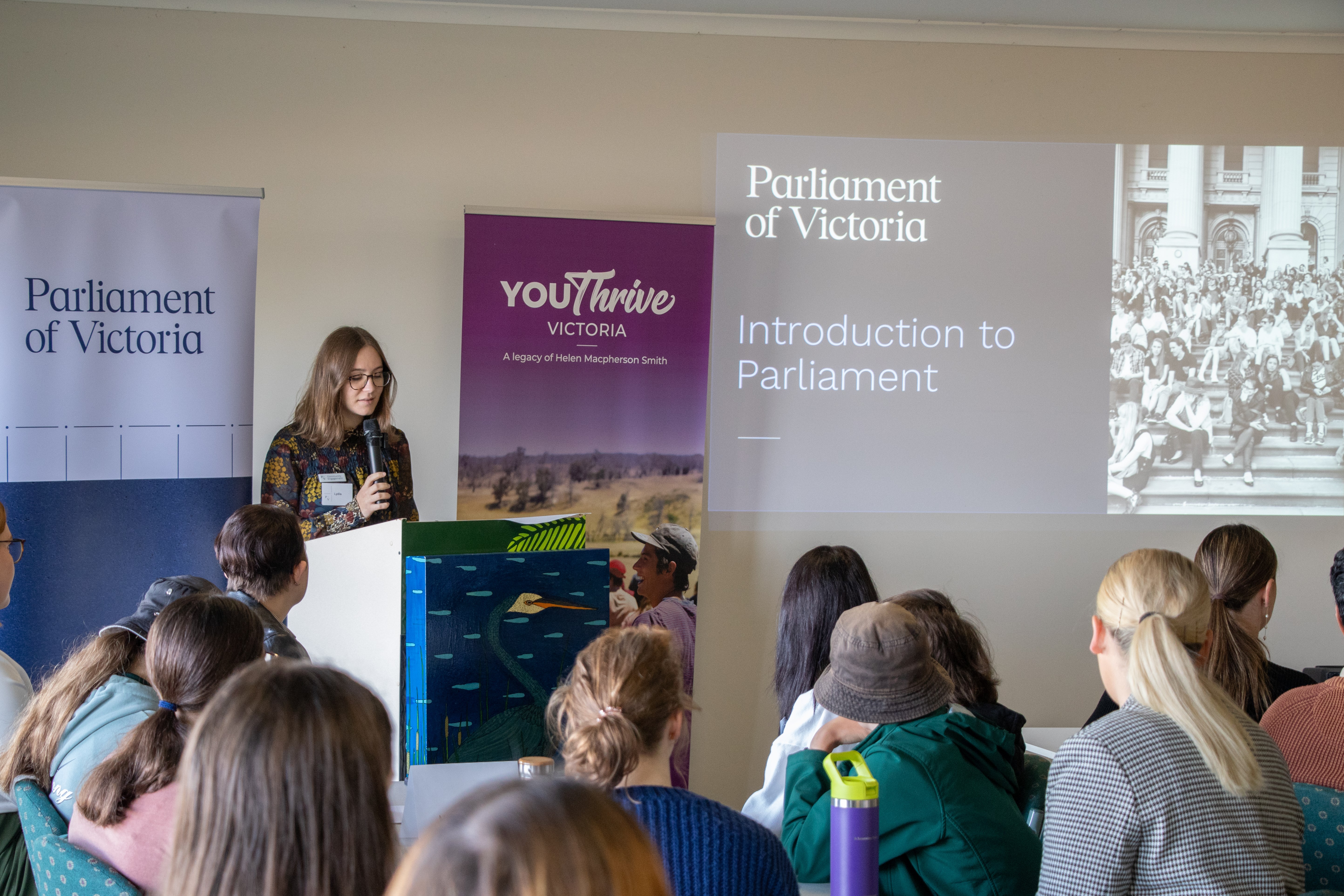 Regional youth associate Lydia Reiske welcoming participants to the forum in Kyabram.