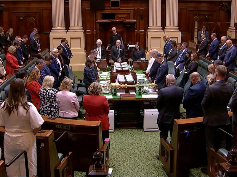 A minute's silence was held at the conclusion of condolence motions in the Legislative Assembly and Legislative Council.