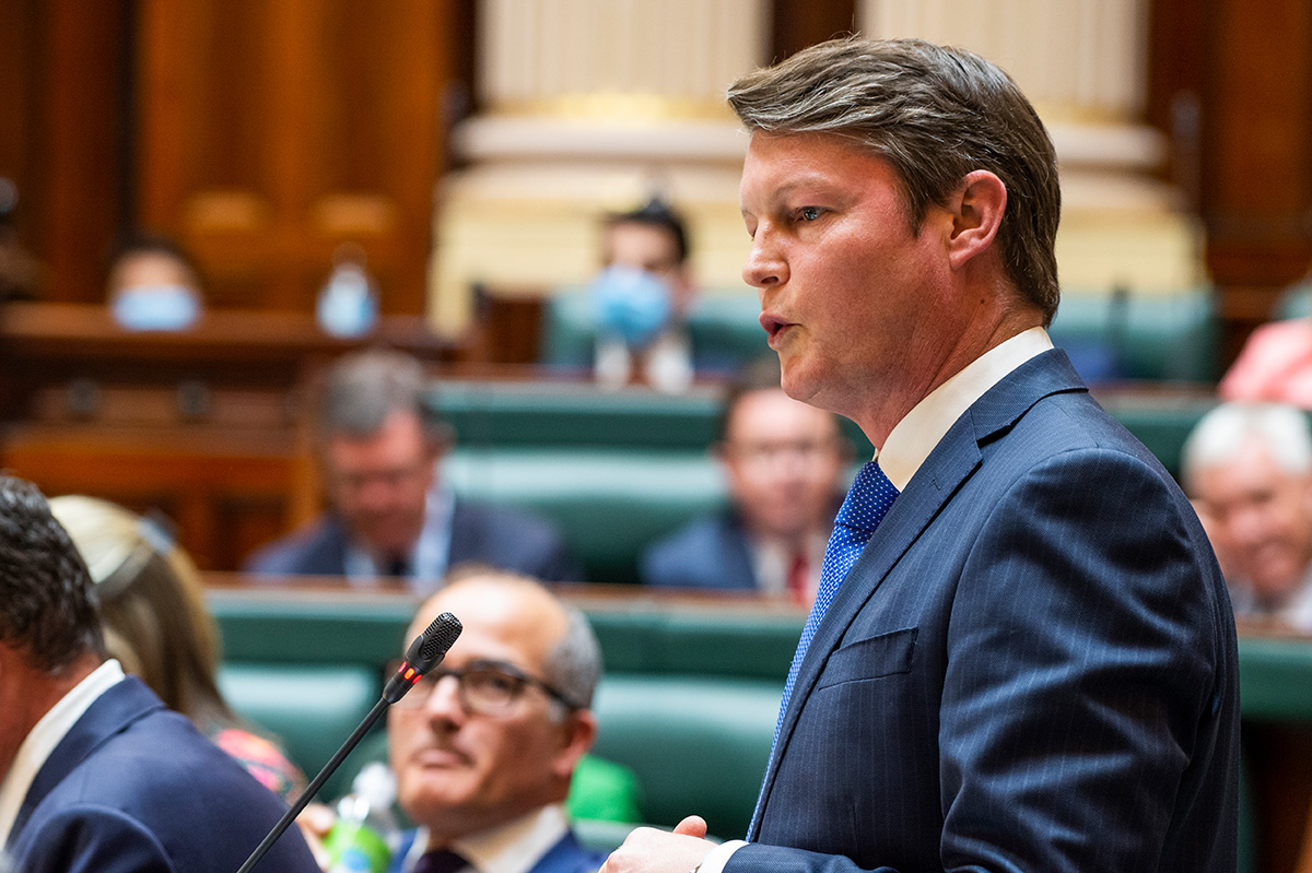 Members debate in the Legislative Assembly chamber.