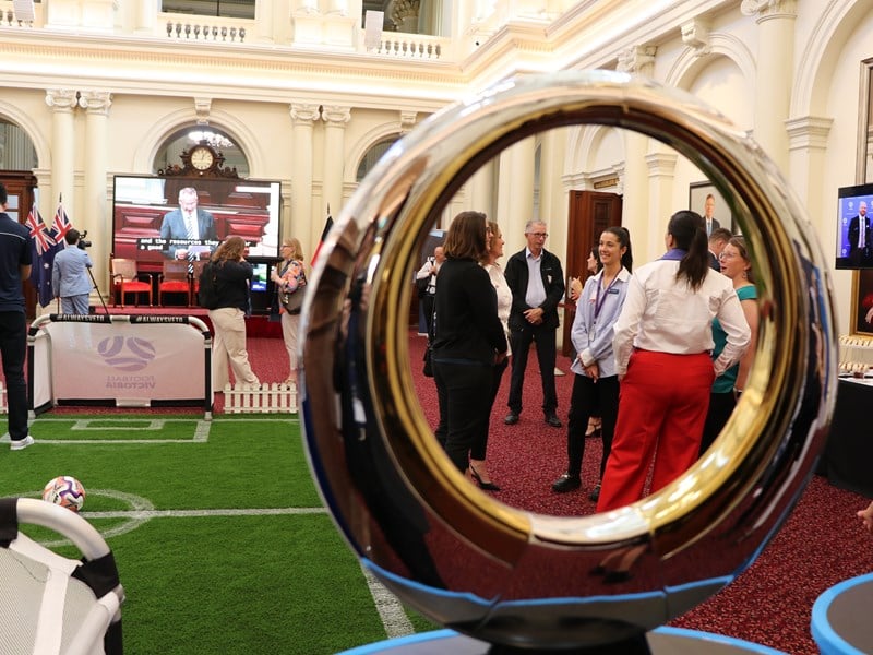 A football field sprung to life in Queen's Hall as part of the function which attracted a gathering of MPs and their guests.