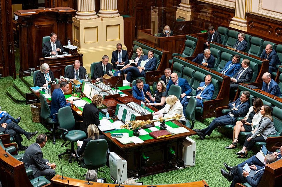 The Legislative Assembly chamber during a sitting.