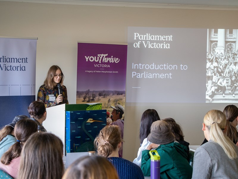 Regional youth associate Lydia Reiske welcoming participants to the forum in Kyabram.