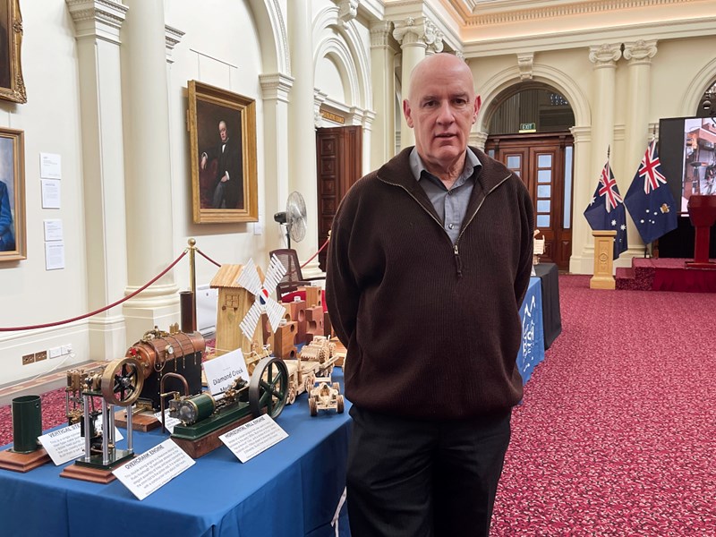 Victorian Men's Shed Association CEO, Derek O'Leary at the Parliament House showcase.