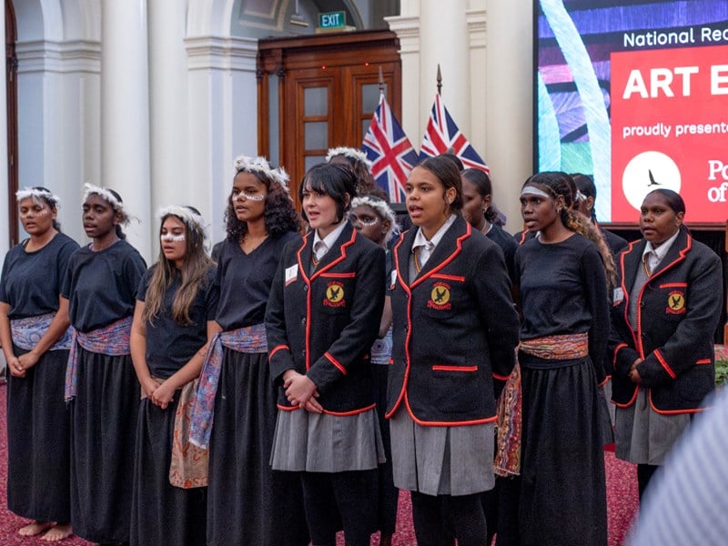 Worawa Aboriginal College students performing at the National Reconciliation Week celebration at Parliament House.