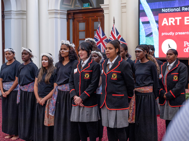 Worawa Aboriginal College students performing at the National Reconciliation Week celebration at Parliament House.