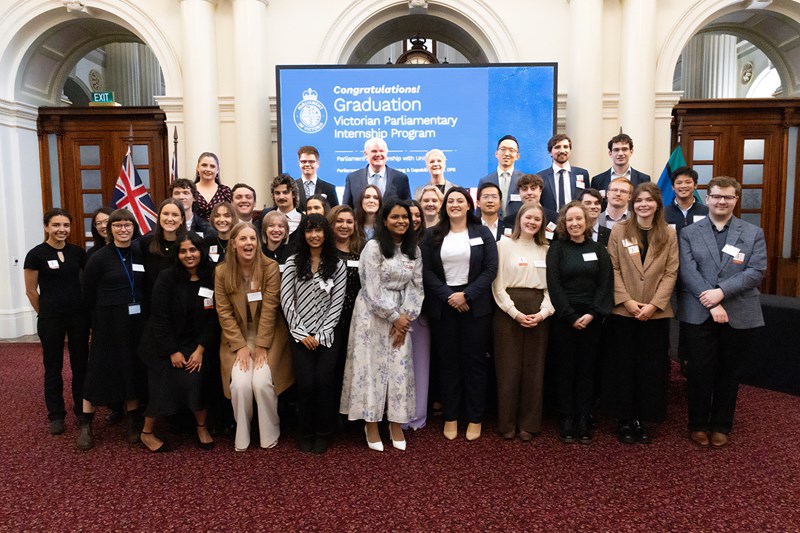Parliamentary interns with the Presiding Officers at the Parliament House graduation.