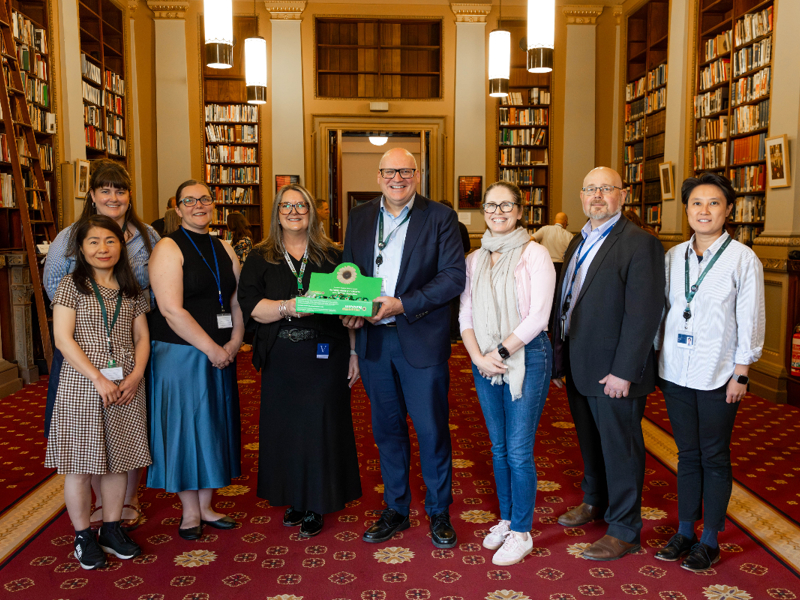 Sharon Wright welcomes members of the parliamentary departments' disability action and inclusion working group to Hidden Disabilities Sunflower.